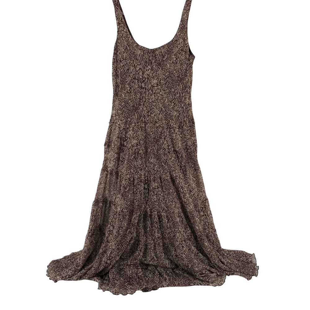 Boho Brown Abstract Maxi Dress Lined Sleeveless Crinkle Fit & Flare Plus Size 16